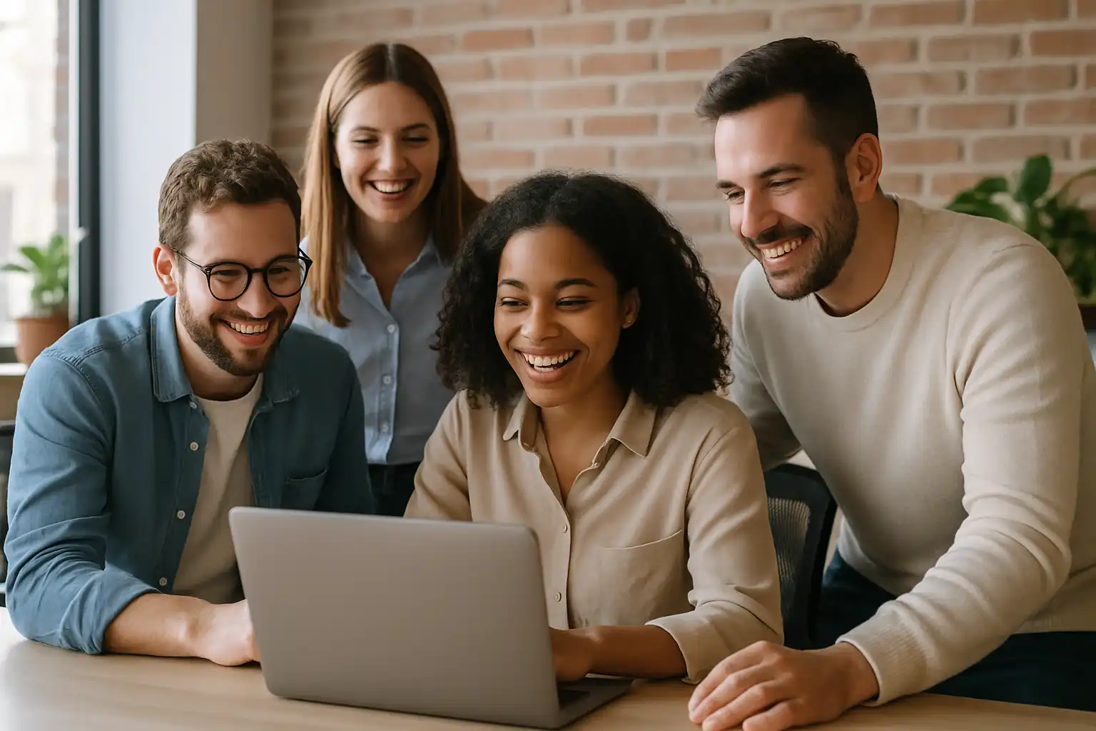 ma-mutuelle-mutuelle-collective-entreprise collègues heureux autour d’un ordinateur