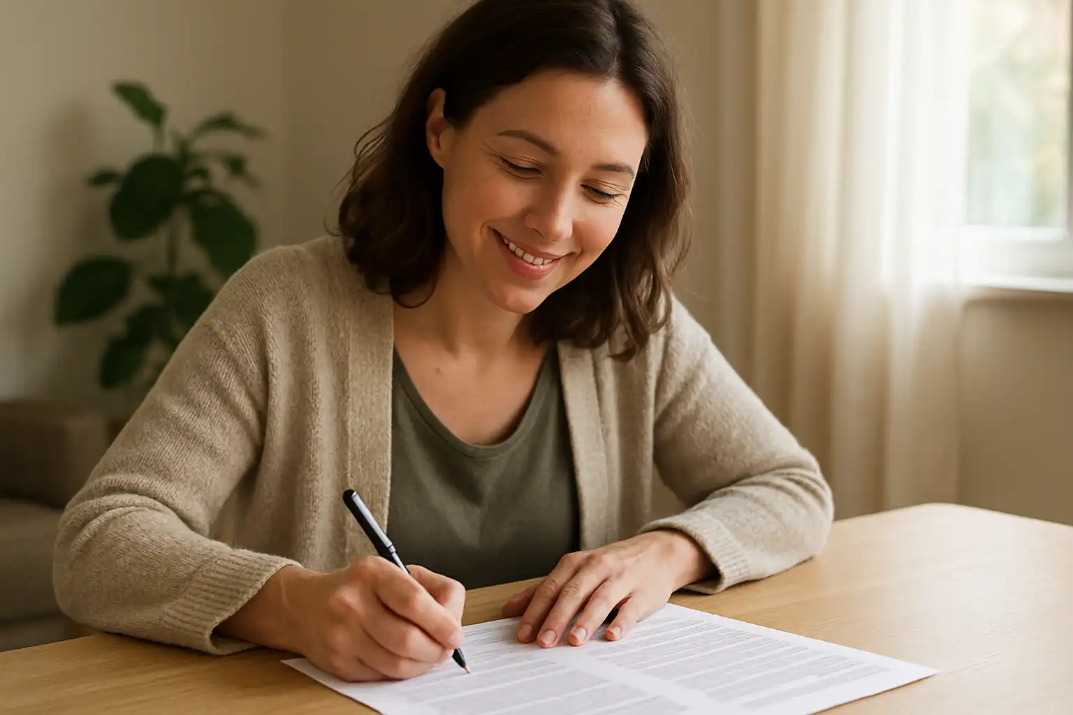 femme signant des documents administratifs