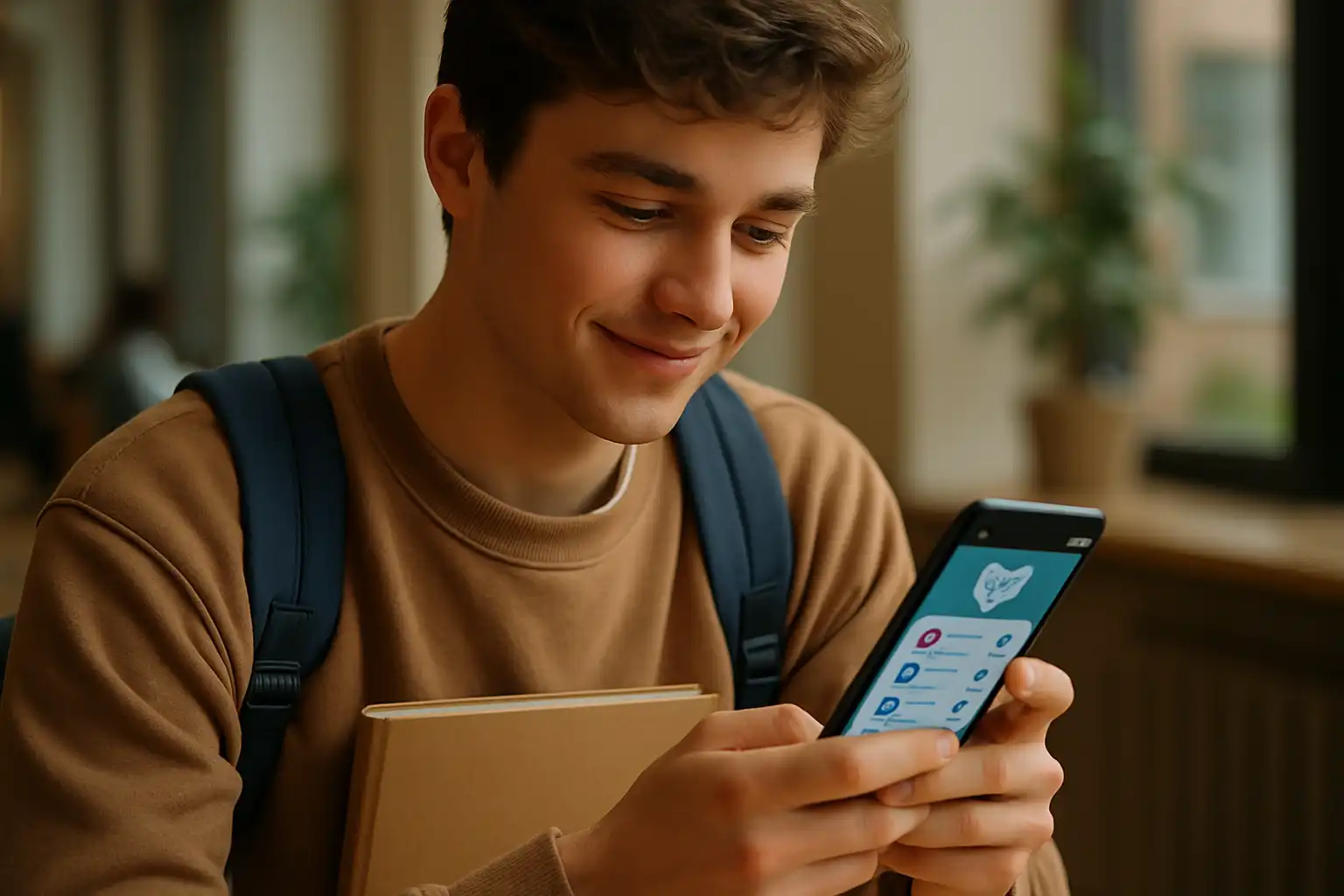 jeune étudiant consultant une application santé