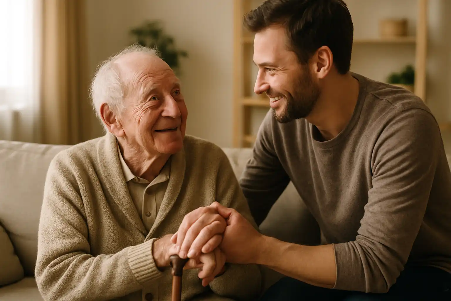 personne âgée aidée par un proche