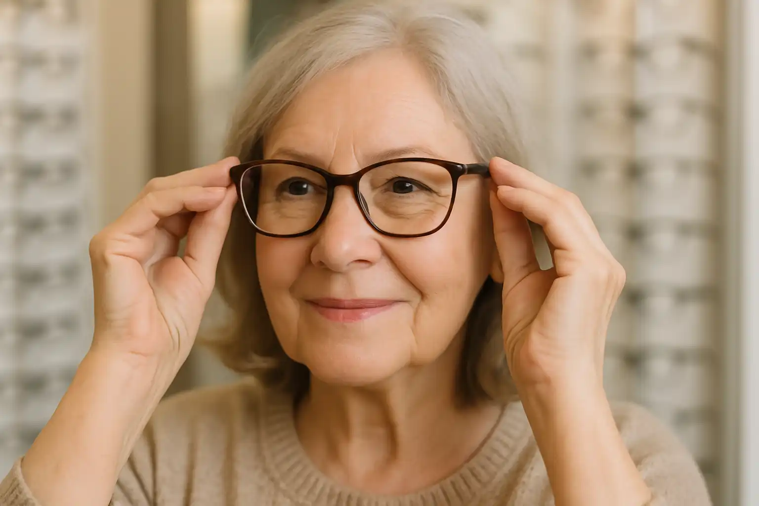 ma-mutuelle-mutuelle-senior-optique femme senior essayant des lunettes