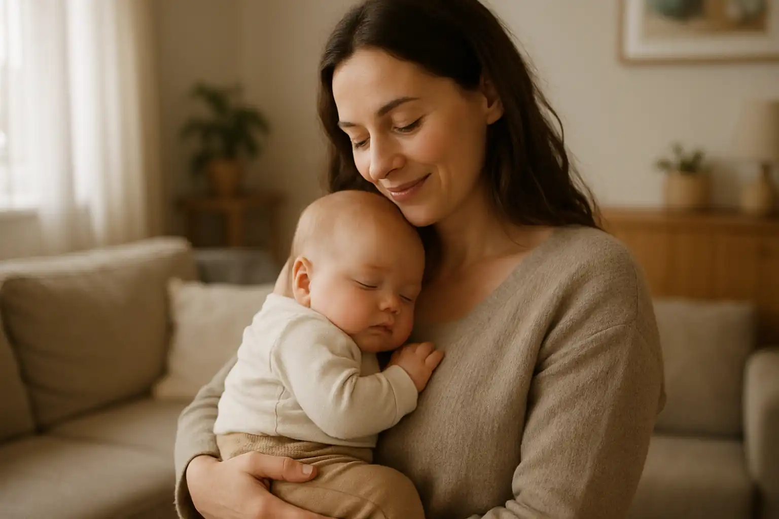 mère tenant son bébé à la maison