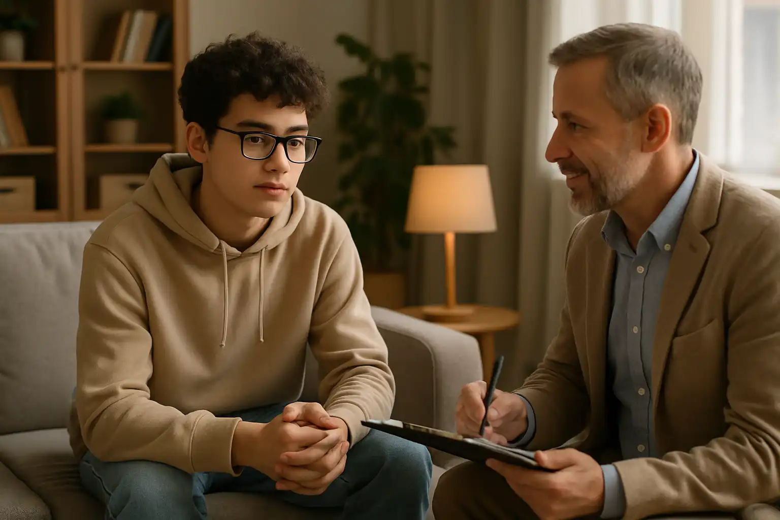 jeune étudiant en séance chez un psychologue