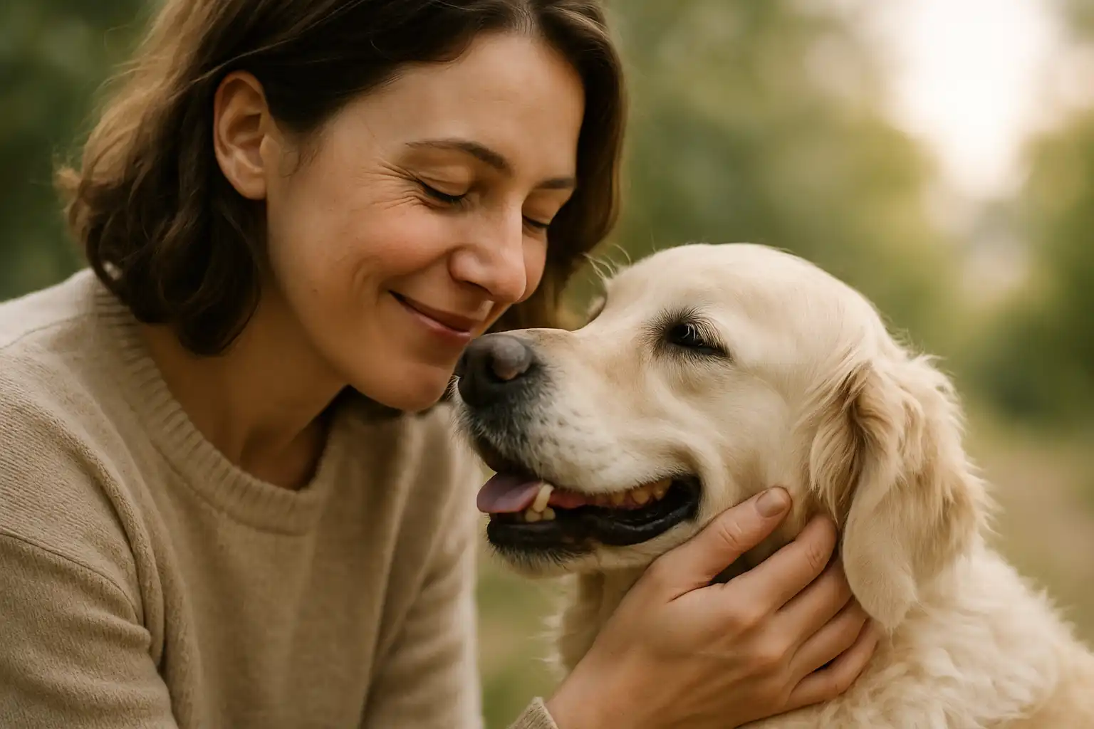 femme caressant son chien