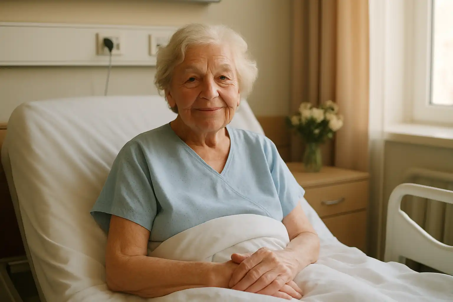 femme âgée dans une chambre de clinique