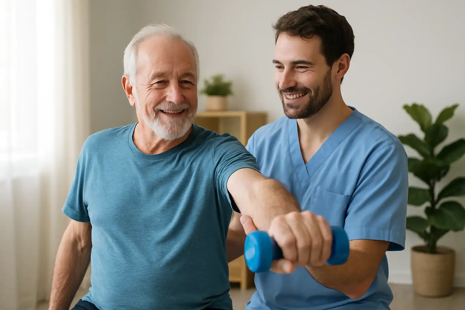 senior faisant des exercices avec un kiné