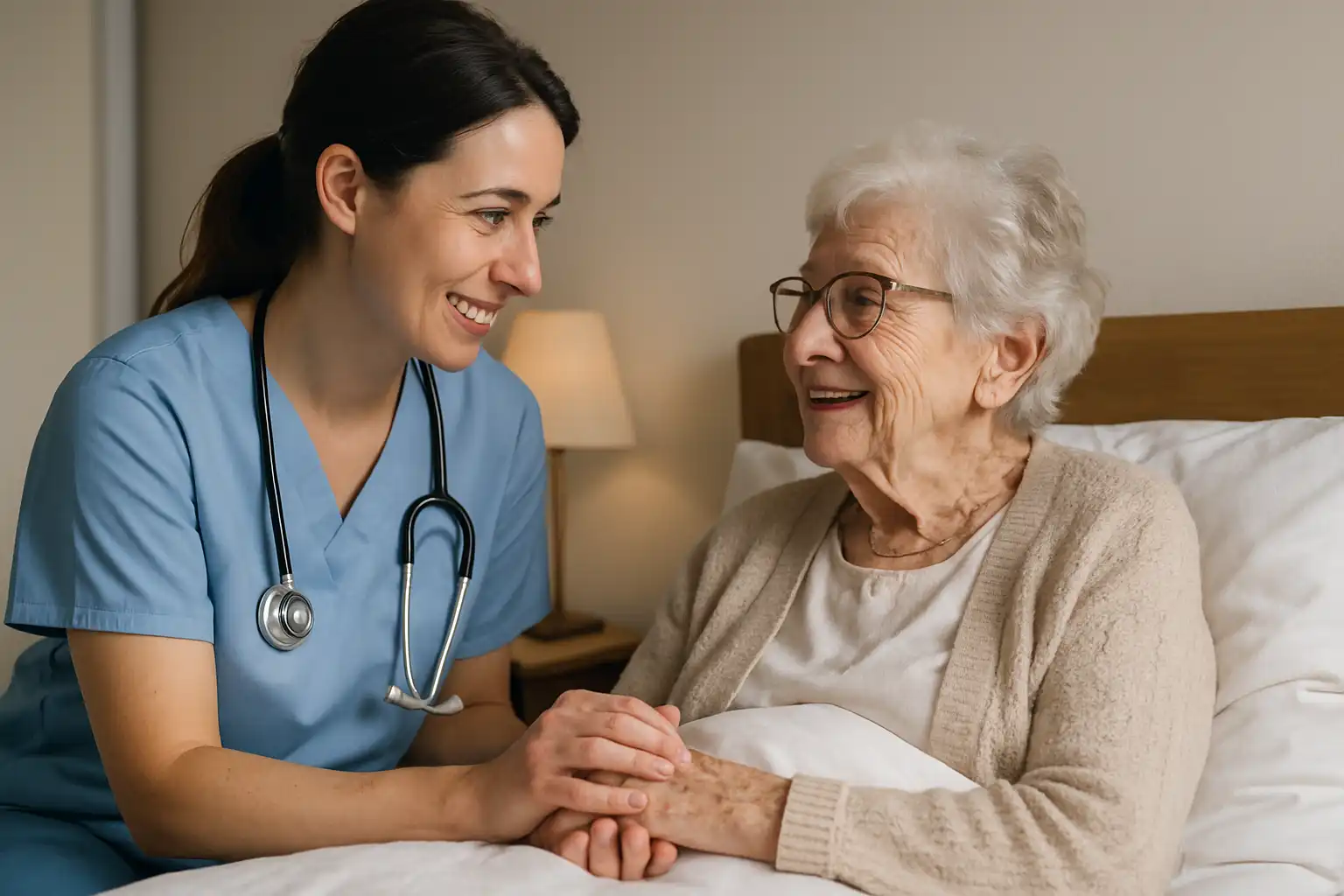infirmière rendant visite à une patiente âgée