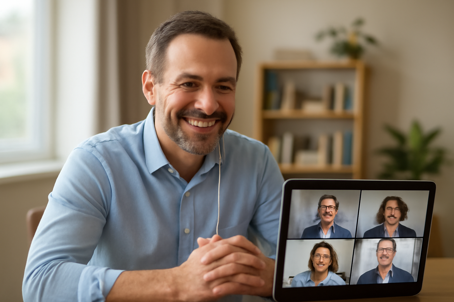 homme en visioconférence internationale