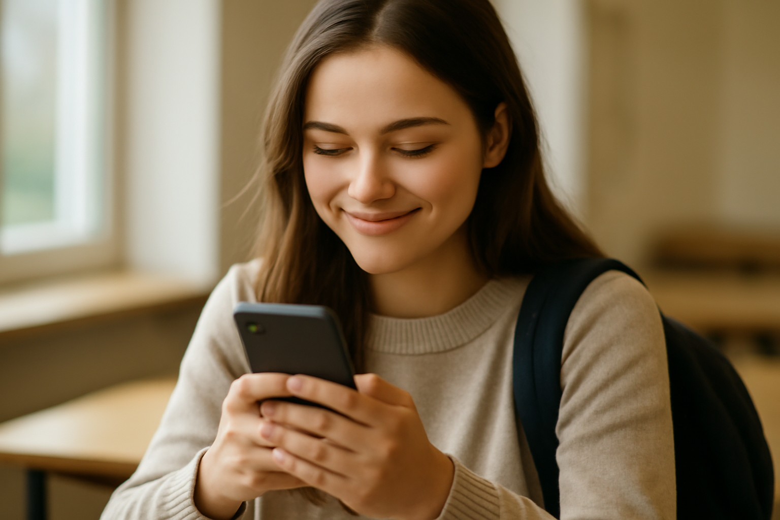 étudiante utilisant son smartphone