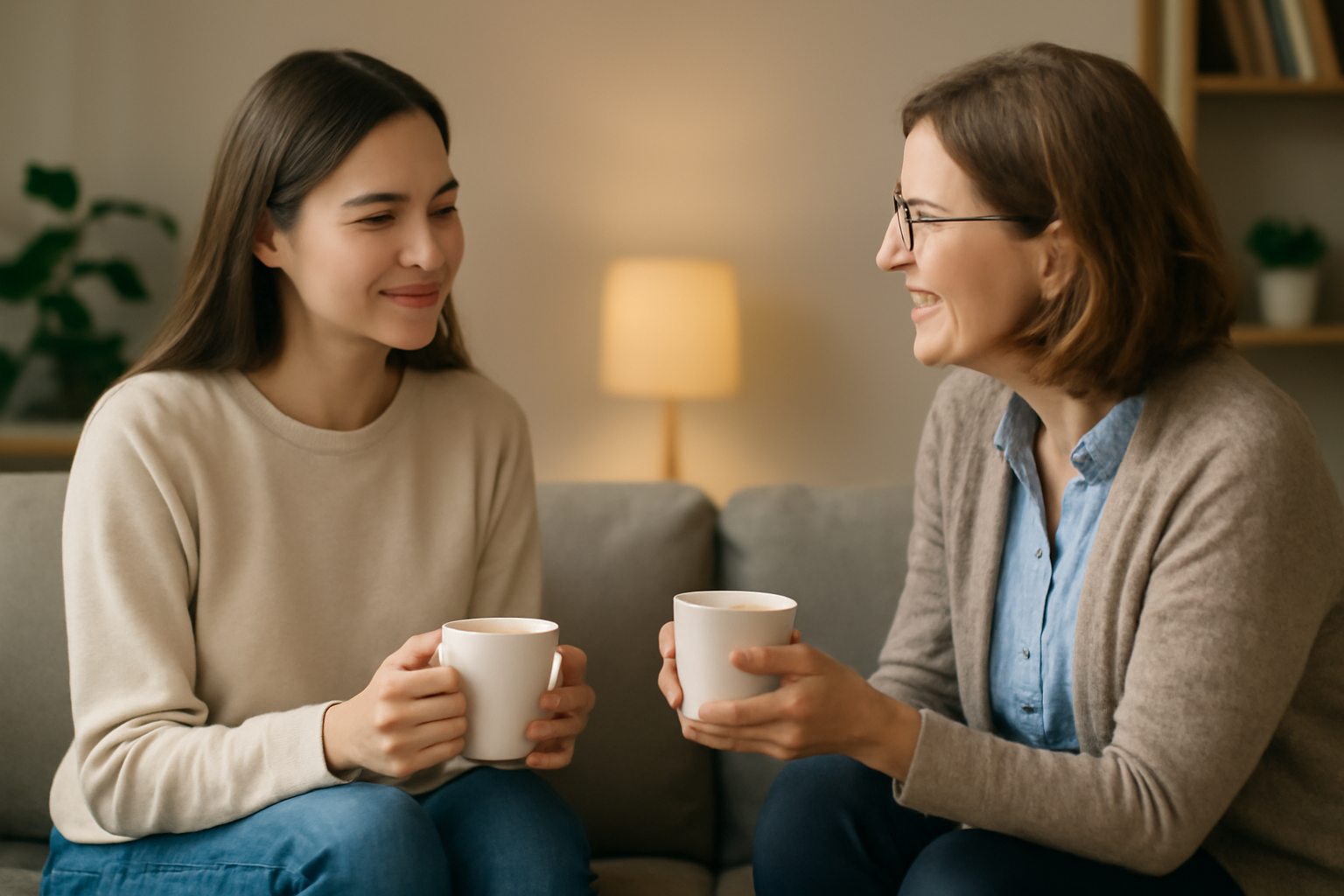 étudiante prenant un café avec un thérapeute