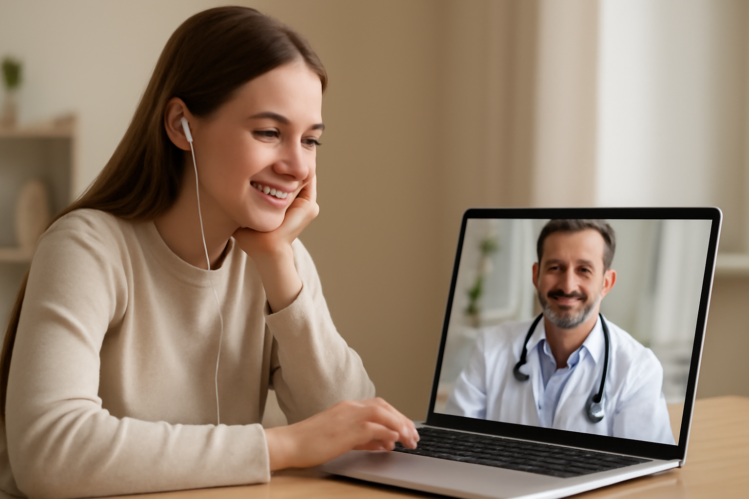 étudiante en appel vidéo avec un médecin