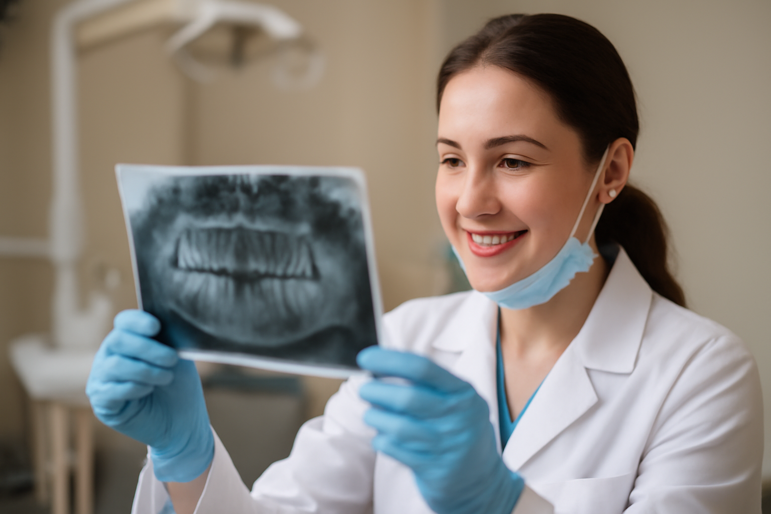 dentiste examinant une radio dentaire