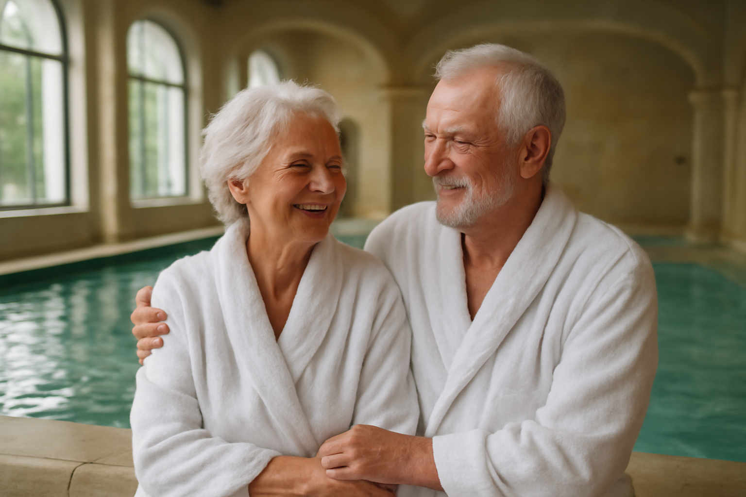 couple senior dans une station thermale