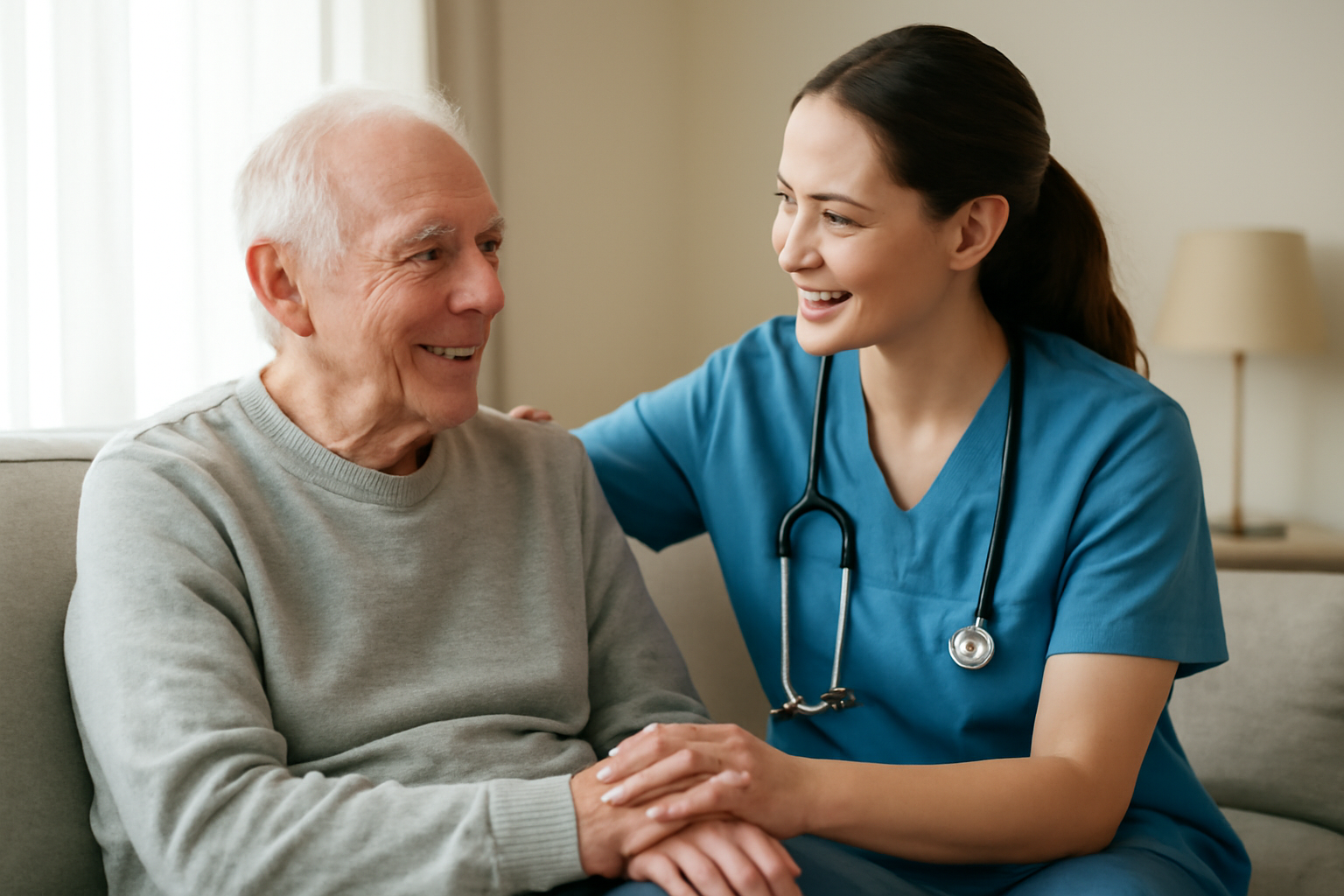 homme âgé avec infirmière à domicile
