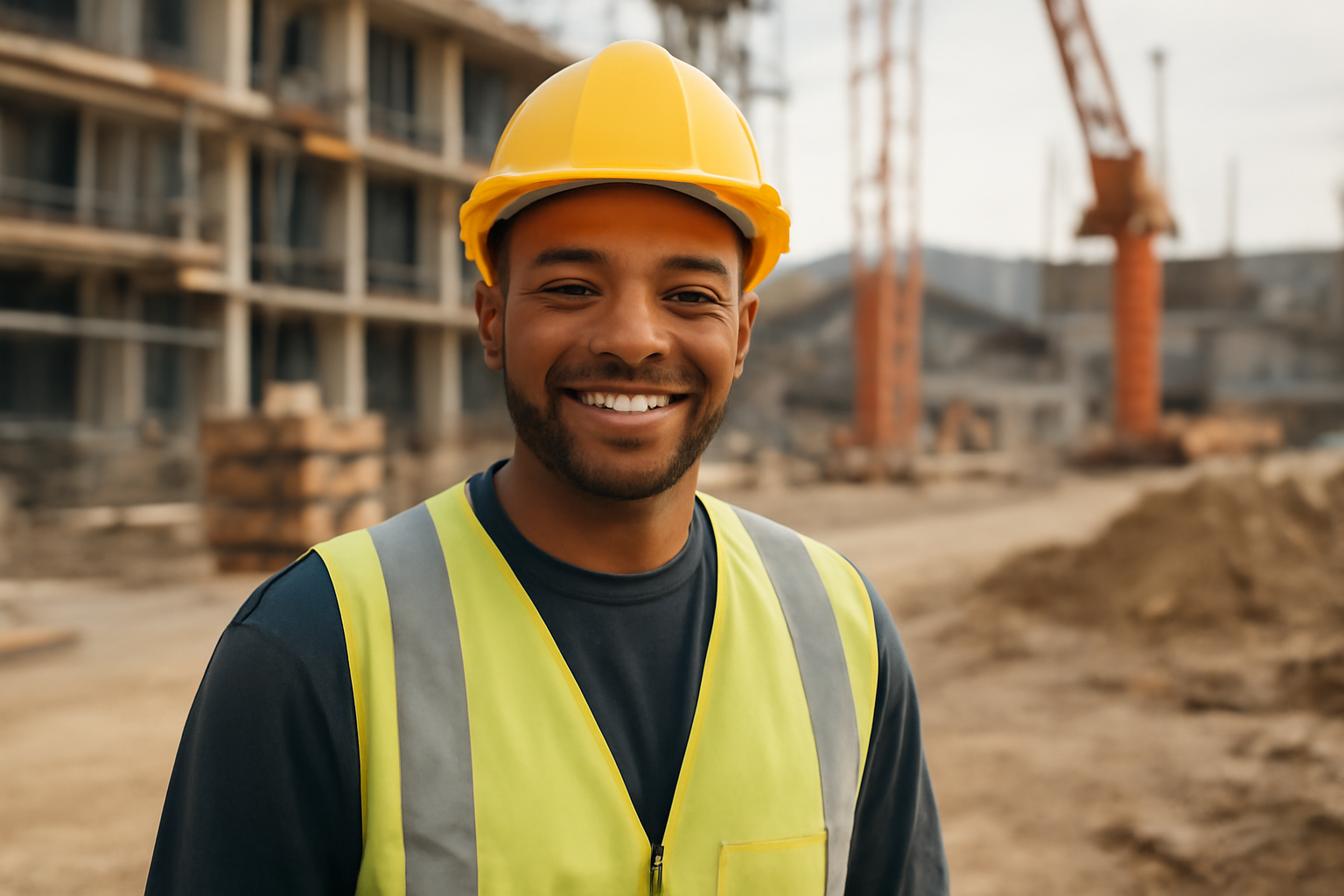 intérimaire souriant sur un chantier