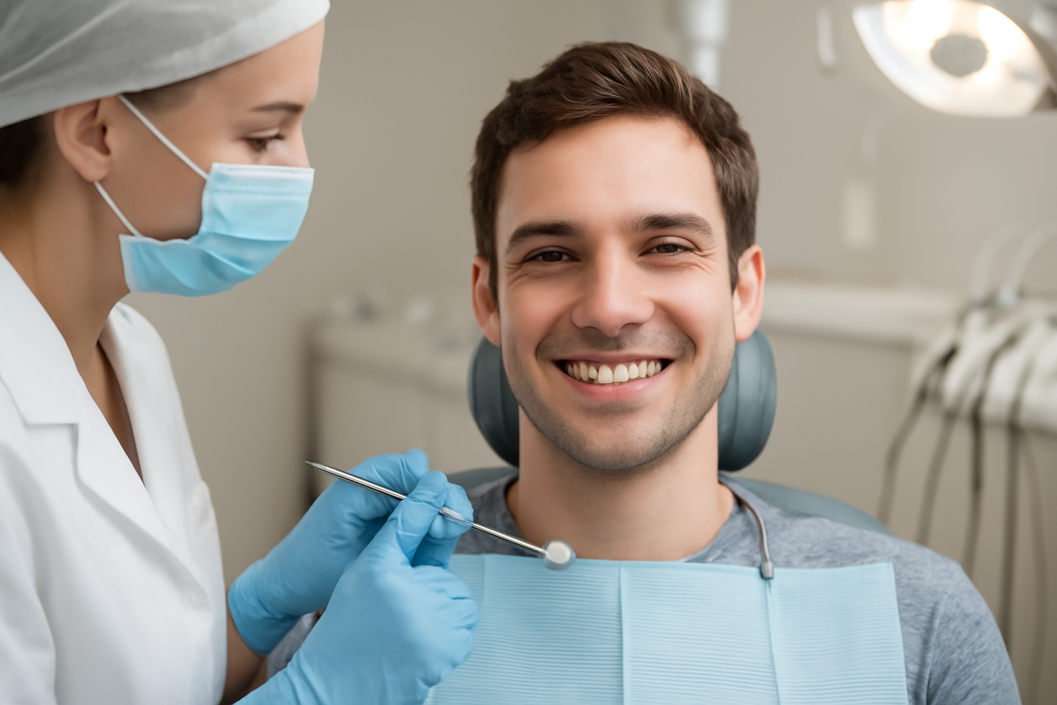 jeune adulte souriant chez le dentiste