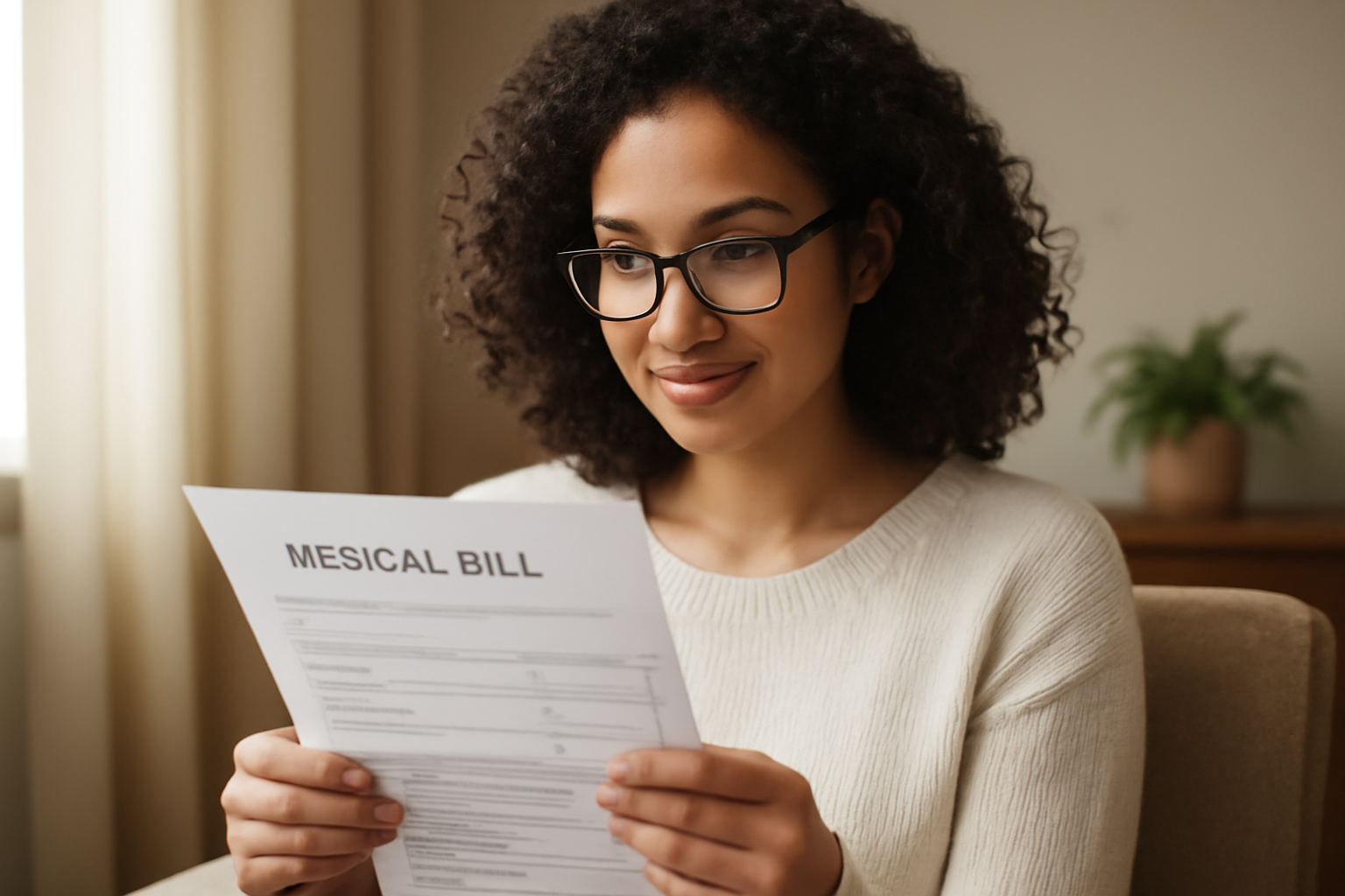 étudiante lisant une facture médicale