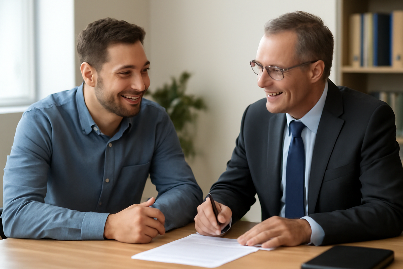homme consultant un conseiller assurance