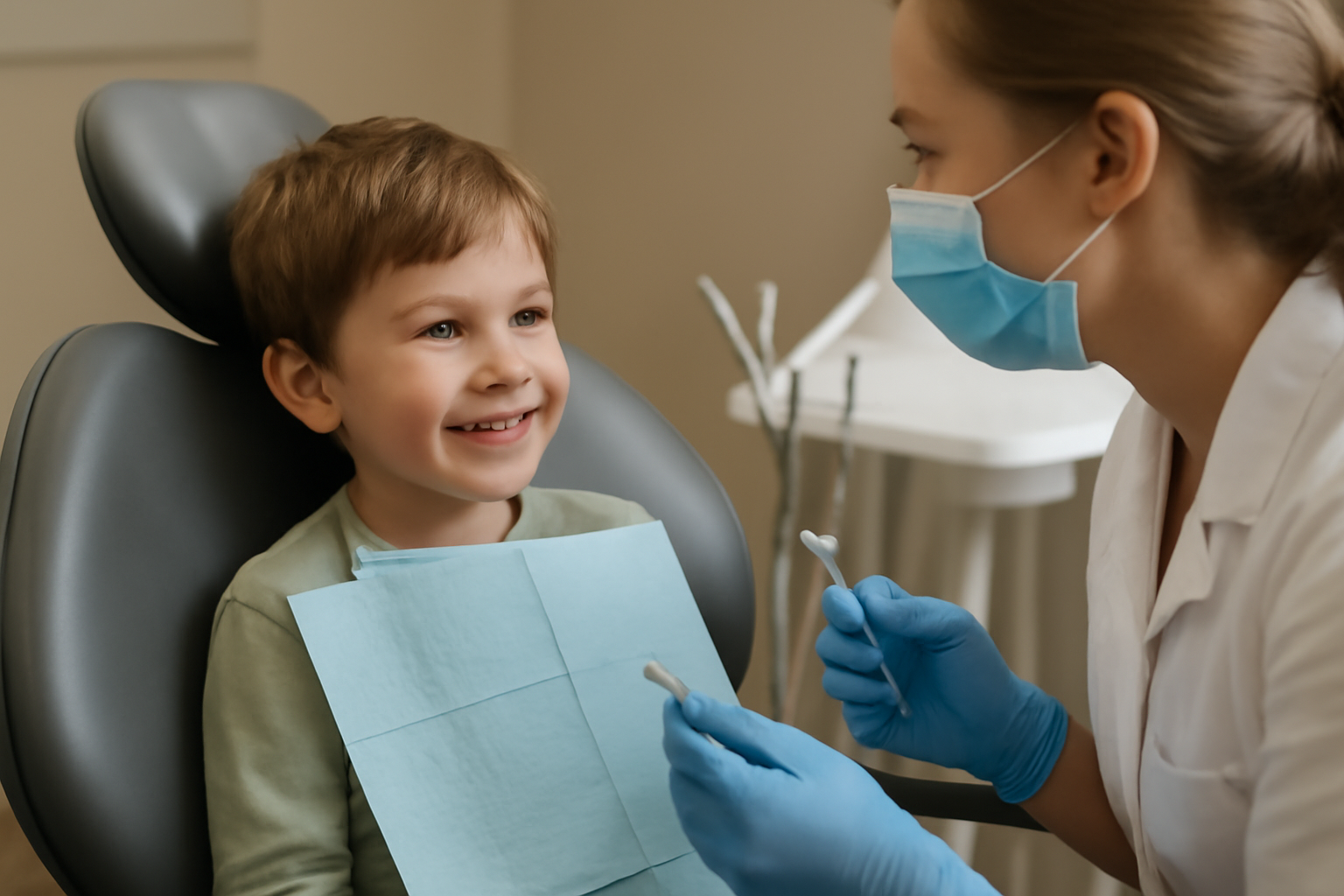 enfant sur le fauteuil du dentiste