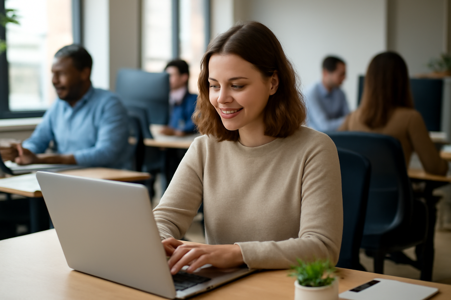 stagiaire travaillant dans un open space