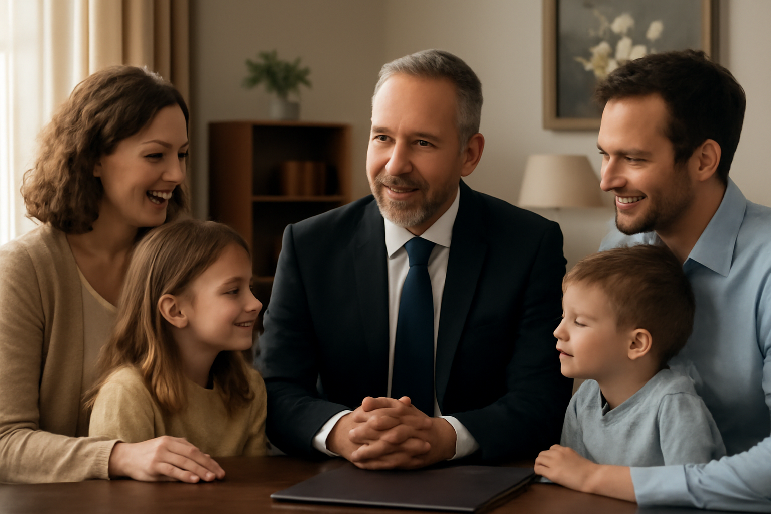 famille réunie autour d’un conseiller funéraire