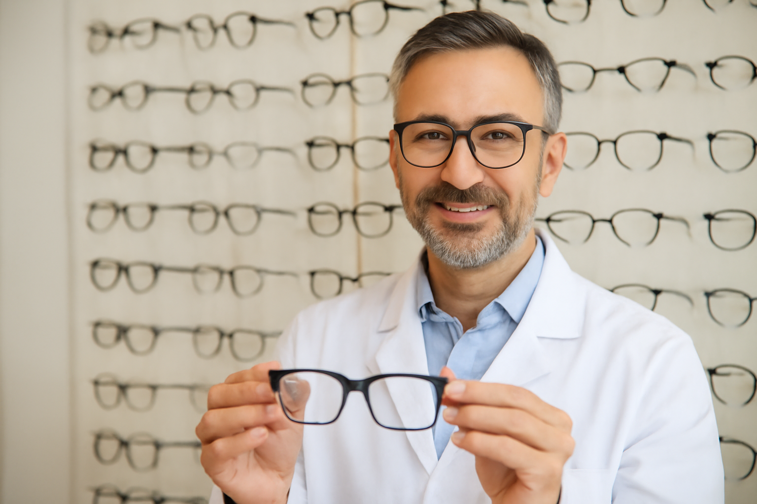 ma-mutuelle-mutuelle-sante-remboursement-lunettes opticien présentant des montures modernes
