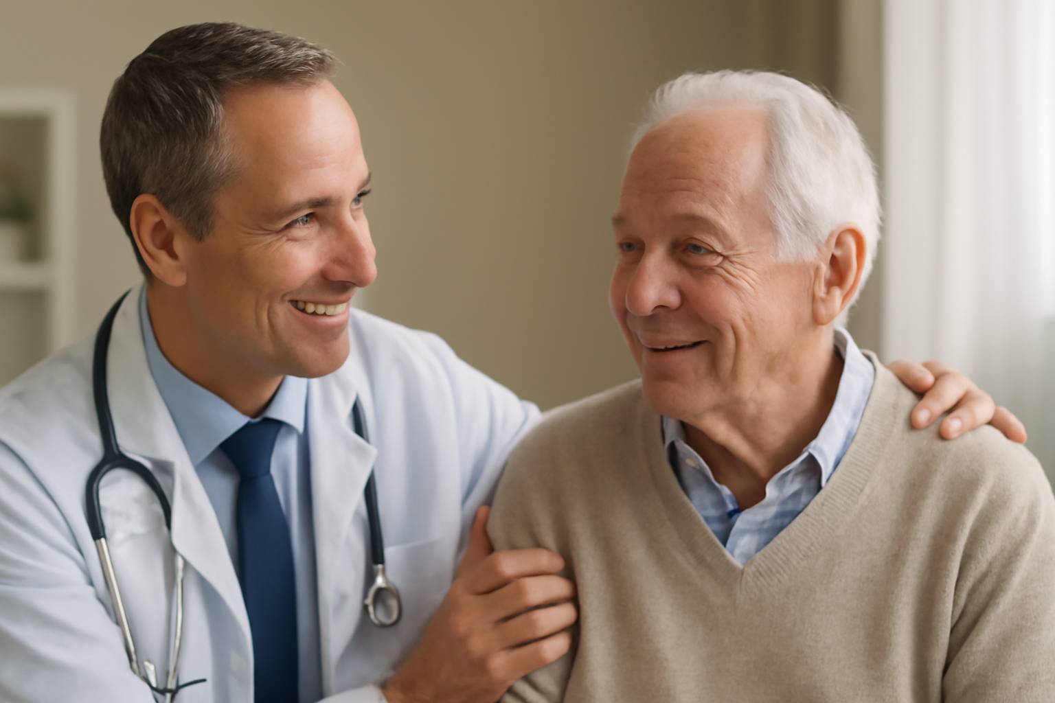 médecin accompagnant un patient âgé