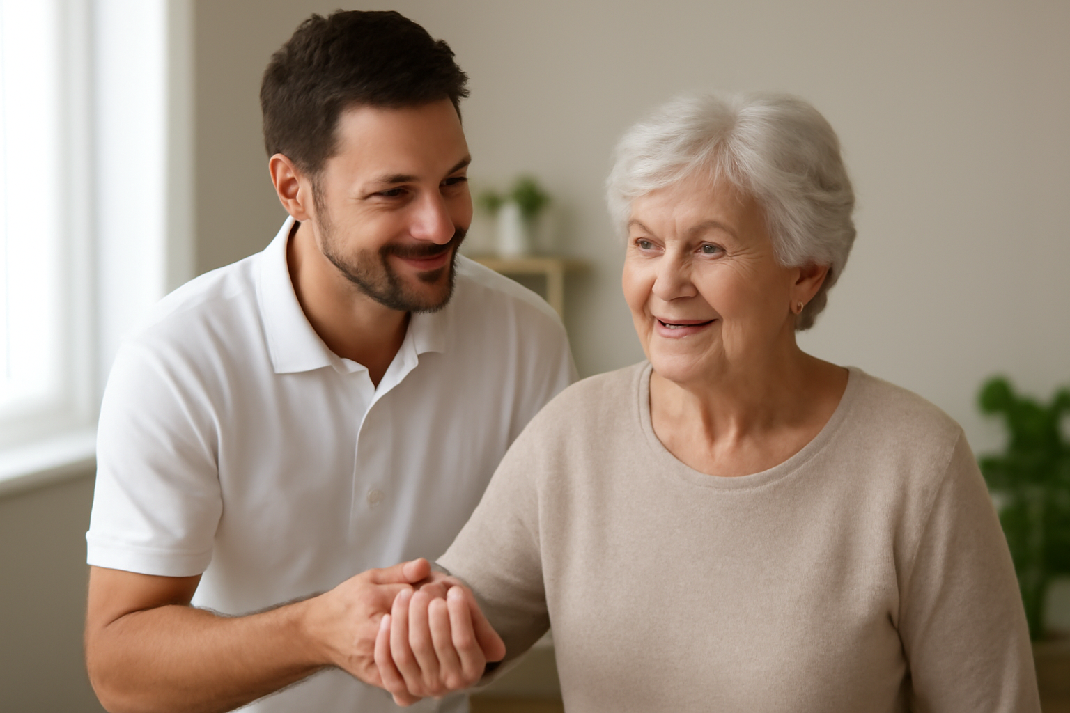 ma-mutuelle-mutuelle-senior-kine kinésithérapeute accompagnant une patiente âgée