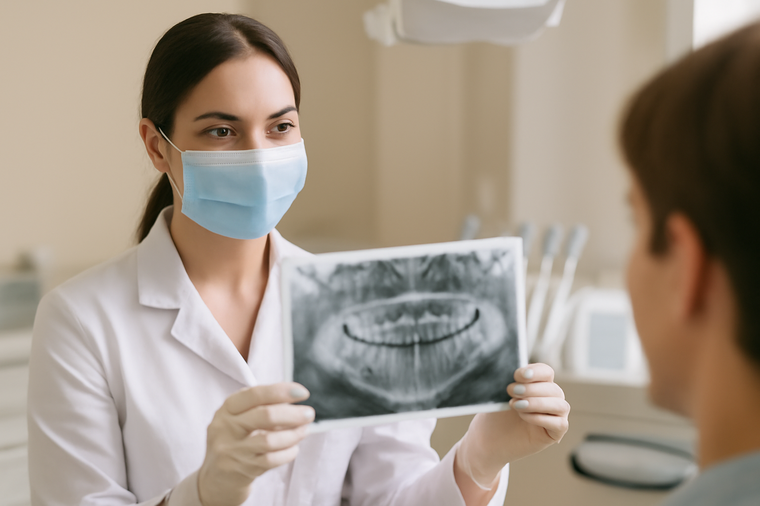 ma-mutuelle-mutuelle-sante-dentaire-adulte dentiste montrant une radio dentaire